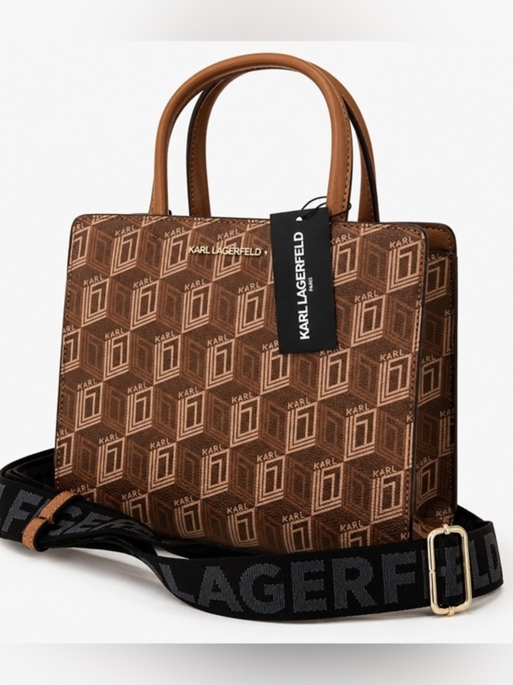 NEW KARL LAGERFELD PARIS Maybelle Zip Top Satchel Shoulder Bag in Brown